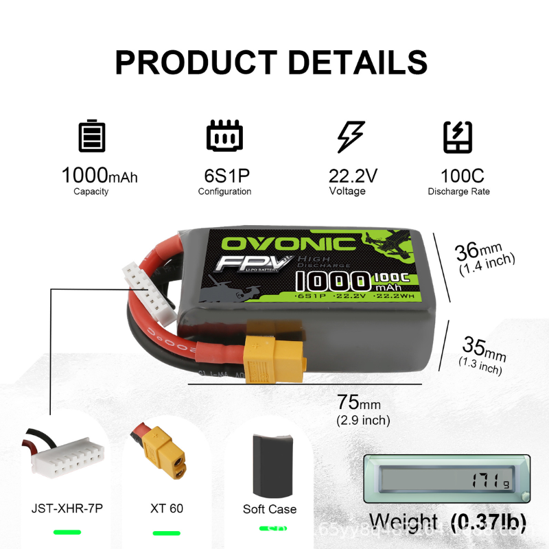 2Pcs OVONIC 1000mAh 100C 22.2V – Drone Battery 6S Bewertung und Preis
